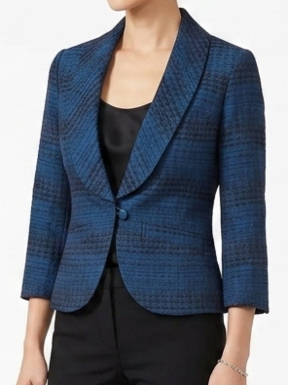 Forever 21/XXI Fitted 2 Tone Black/Sapphire Jacquard Blazer- Sz. Sm